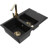 Mexen Gaspar granite sink with 1.5 bowls and drainer, kitchen tap Rita, black - 6507-77-670300-50