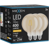 Mexen Vintis 3x Lampadina a filamento LED E27, G125, 4W, Calda - 2200K, 400 lm, ambra - L158-E27-0422-50x03