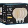 Mexen Vintis 3x LED filamenta spuldze E27, G125, 4W, Silta - 2200K, 400 lm, dzintars - L158-E27-0422-50x03