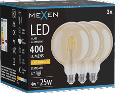 Mexen Vintis 3x LED filamenta spuldze E27, G125, 4W, Silta - 2200K, 400 lm, dzintars - L158-E27-0422-50x03