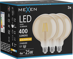 Mexen Vintis 3x LED-filamentlamp E27, G125, 4W, Soe - 2200K, 400 lm, amber - L158-E27-0422-50x03