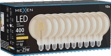 Mexen Vintis 10x lampadina a filamento LED E27, G125, 4W, Calda - 2200K, 400 lm, ambra - L158-E27-0422-50x10