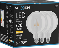 Mexen Vintis 3x LED Filament Luucht E27, G125, 6W, Warm - 2700K, 720 lm, kloer - L158-E27-0627-00x03