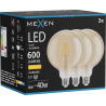 Mexen Vintis 3x LED filamenta spuldze E27, G125, 6W, Silta - 2700K, 600 lm, dzintars - L158-E27-0627-50x03
