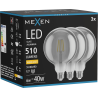 Mexen Vintis 3x Bombilla de filamento LED E27, G125, 6W, Cálida - 2700K, 510 lm, ahumado - L158-E27-0627-70x03