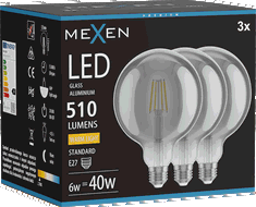 Mexen Vintis 3x LED kvēldiega spuldze E27, G125, 6W, Silta - 2700K, 510 lm, dūmakaina - L158-E27-0627-70x03