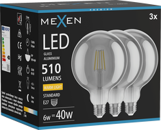 Mexen Vintis 3x LED žarnica filament E27, G125, 6W, Topla - 2700K, 510 lm, dimljena - L158-E27-0627-70x03