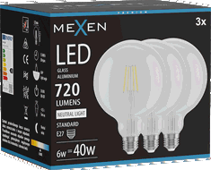 Mexen Vintis 3x LED diegu spuldze E27, G125, 6W, Neitrāla - 4000K, 720 lm, caurspīdīga - L158-E27-0640-00x03