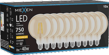 Mexen Vintis 10x LED kvēldiega spuldze E27, G125, 8W, Silta - 2200K, 750 lm, dzintara - L158-E27-0822-50x10