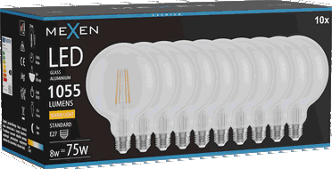 Mexen Vintis 10x LED filamenta spuldze E27, G125, 8W, Silta - 2700K, 1055 lm, tīrs - L158-E27-0827-00x10