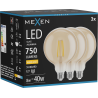 Mexen Vintis 3x LED filamenta spuldze E27, G125, 8W, Silta - 2700K, 750 lm, dzintars - L158-E27-0827-50x03