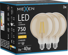 Mexen Vintis 3x Λαμπτήρας LED Filament E27, G125, 8W, Θερμός - 2700K, 750 lm, κεχριμπάρι