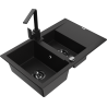 Mexen Gaspar granite sink 1.5-bowl with drainer and Rita kitchen tap, black - 6507-77-670300-70-B