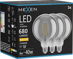 Mexen Vintis 3x LED-Filament-Glühbirne E27, G125, 8W, Warm - 2700K, 680 lm, smoke - L158-E27-0827-70x03
