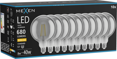 Mexen Vintis 10x Λάμπα νήματος LED E27, G125, 8W, Ζεστό - 2700K, 680 lm, καπνιστό - L158-E27-0827-70x10