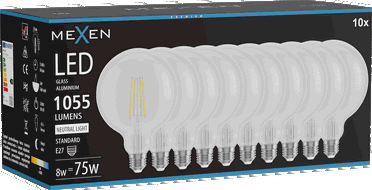Mexen Vintis 10x LED-hõõgniidiga pirn E27, G125, 8W, Neutraalne - 4000K, 1055 lm, läbipaistev - L158-E27-0840-00x10