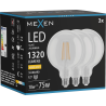 Mexen Vintis 3x Lampadina a filamento LED E27, G125, 10W, Calda - 2700K, 1320 lm, trasparente - L158-E27-1027-00x03
