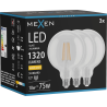 Mexen Vintis 3x LED filamenta spuldze E27, G125, 10W, Silta - 2700K, 1320 lm, caurspīdīga - L158-E27-1027-00x03