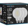 Mexen Vintis 3x Lampadina a filament LED E27, G125, 10W, Neutra - 4000K, 1320 lm, trasparente - L158-E27-1040-00x03