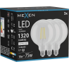 Mexen Vintis 3x LED kvēldiega spuldze E27, G125, 10W, Neitrāla - 4000K, 1320 lm, caurspīdīga - L158-E27-1040-00x03
