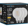 Mexen Vintis 3x LED filamenta spuldze E27, G125, 12W, Silta - 2700K, 1560 lm, caurspīdīga - L158-E27-1227-00x03