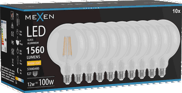 Mexen Vintis 10x LED diegu spuldze E27, G125, 12W, Silta - 2700K, 1560 lm, caurspīdīga - L158-E27-1227-00x10