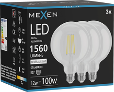 Mexen Vintis 3x Filament LED-lamp E27, G125, 12W, Neutraalne - 4000K, 1560 lm, selge - L158-E27-1240-00x03