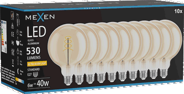 Mexen Vintis 10x Spuldze ar pavediena spoli LED E27, G125, 6W, Silts - 2200K, 530 lm, dzintara - L168-E27-0622-50x10