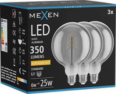 Mexen Vintis 3x Λάμπα νήματος σπείρας LED E27, G125, 6W, Θερμό - 2200K, 350 lm, καπνιστό