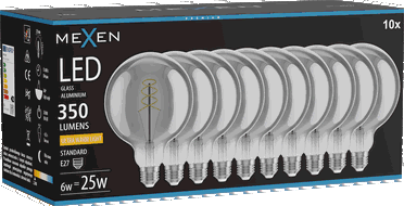 Mexen Vintis 10x Spuldze ar spirāli LED E27, G125, 6W, Silts - 2200K, 350 lm, dūmu - L168-E27-0622-70x10