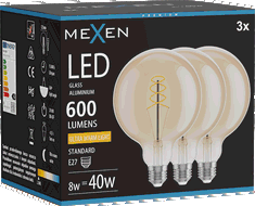 Mexen Vintis 3x Spuldze ar spirālu LED E27, G125, 8W, Silta - 2200K, 600 lm, dzintara - L168-E27-0822-50x03