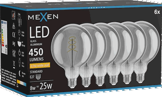 Mexen Vintis 6x spuldze ar kvēldiega spirāli LED E27, G125, 8W, Silta - 2200K, 450 lm, dūmojis - L168-E27-0822-70x06