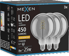 Mexen Vintis 3x Spuldze ar spirāles diegu LED E27, G125, 8W, Silts - 2200K, 450 lm, dūmains - L168-E27-0822-70x03