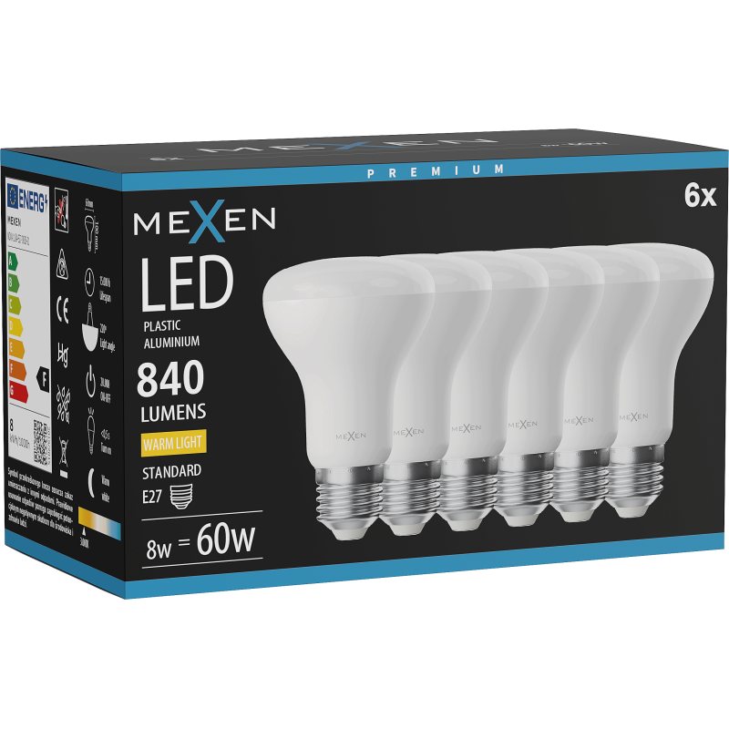 Mexen Nova 6x LED spuldze E27, R63, 8W, Silta - 3000K, 840 lm - L104-E27-0830-01x06