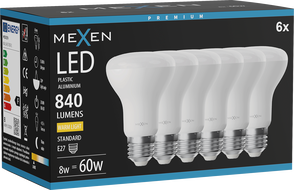 Mexen Nova 6x LED-Glühbirne E27, R63, 8W, Warm - 3000K, 840 lm - L104-E27-0830-01x06