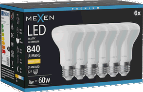 Mexen Nova 6x LED spuldze E27, R63, 8W, Silta - 3000K, 840 lm - L104-E27-0830-01x06