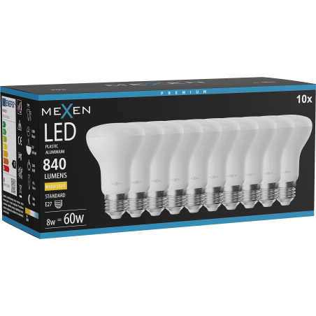 Mexen Nova 10x Lampadina LED E27, R63, 8W, Calda - 3000K, 840 lm - L104-E27-0830-01x10