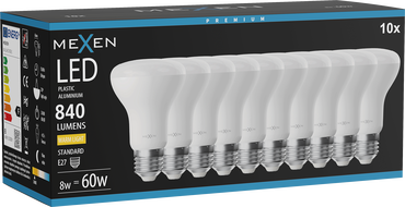 Mexen Nova 10x LED-Glühbirne E27, R63, 8W, Warm - 3000K, 840 lm - L104-E27-0830-01x10