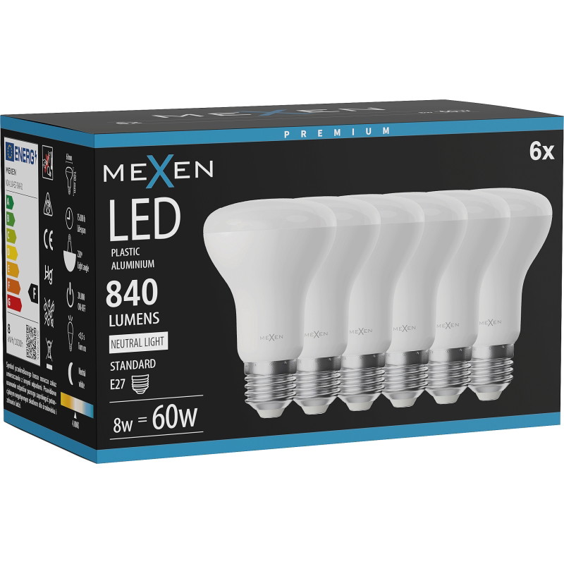 Mexen Nova 6x LED-lamppu E27, R63, 8W, Neutraali - 4000K, 840 lm - L104-E27-0840-01x06