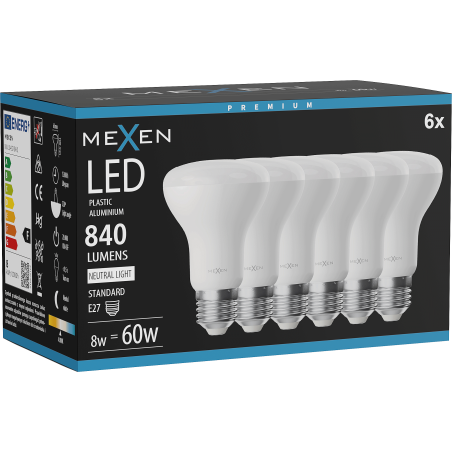 Mexen Nova 6x LED žarnica E27, R63, 8W, Nevtralna - 4000K, 840 lm - L104-E27-0840-01x06