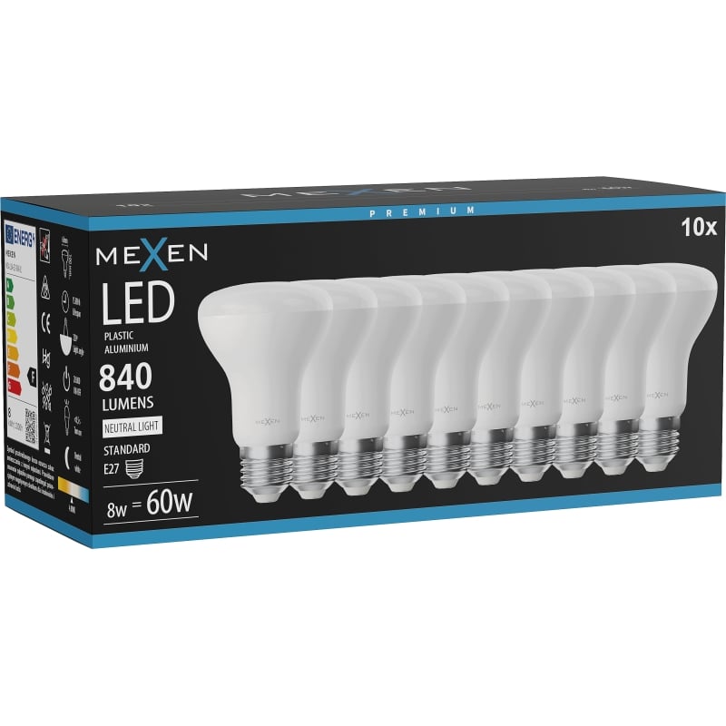 Mexen Nova 10x LED-lampa E27, R63, 8W, Neutral - 4000K, 840 lm - L104-E27-0840-01x10