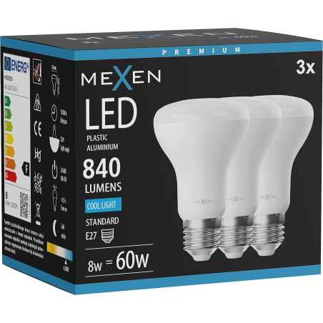 Mexen Nova 3x żarówka LED E27, R63, 8W, Zimna - 6500K, 840 lm - L104-E27-0865-01x03