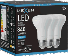 Mexen Nova 3x LED spuldze E27, R63, 8W, Auksts - 6500K, 840 lm - L104-E27-0865-01x03