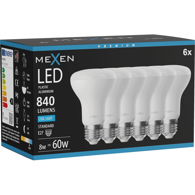 Mexen Nova 6x LED-lamppu E27, R63, 8W, Kylmä - 6500K, 840 lm - L104-E27-0865-01x06