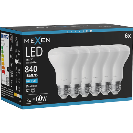 Mexen Nova 6x LED Lampa E27, R63, 8W, Kall - 6500K, 840 lm - L104-E27-0865-01x06