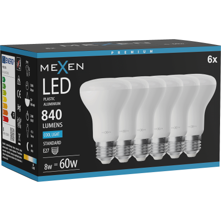 Mexen Nova 6x LED žarnica E27, R63, 8W, Hladna - 6500K, 840 lm - L104-E27-0865-01x06
