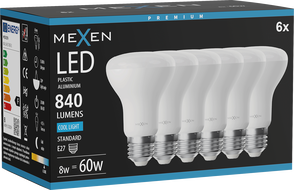 Mexen Nova 6x LED-pirn E27, R63, 8W, Külm - 6500K, 840 lm - L104-E27-0865-01x06