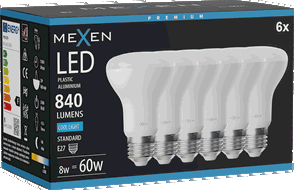 Mexen Nova 6x LED spuldze E27, R63, 8W, Auksts - 6500K, 840 lm - L104-E27-0865-01x06