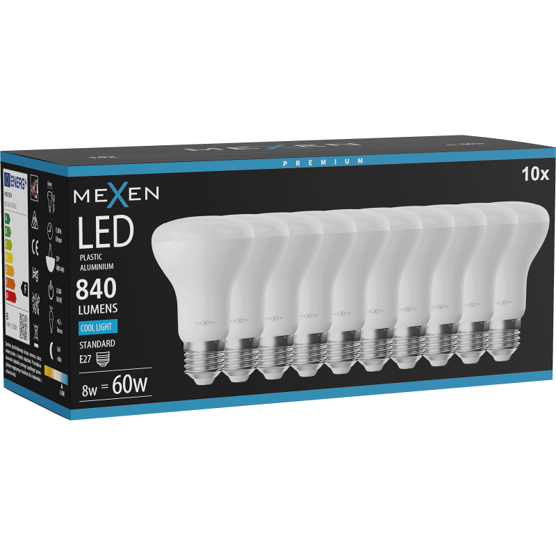 Mexen Nova 10x LED Bulb E27, R63, 8W, Cold - 6500K, 840 lm - L104-E27-0865-01x10