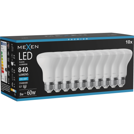 Mexen Nova 10x Lampadina LED E27, R63, 8W, Fredda - 6500K, 840 lm - L104-E27-0865-01x10